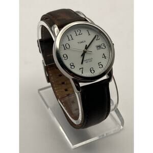 Timex Indiglo Mens Quartz Watch 35mm Date/ Time WR 30M  Leather Band New Battery